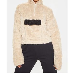 Sand Borg Pocket Zip Front Oversized Sweater